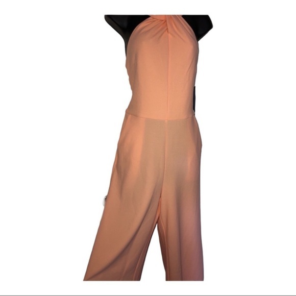 Rachel Roy pink blush crepe halter wide leg twist front midi jumpsuit size large - Picture 8 of 16